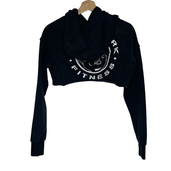 Gymshark Cropped Hoodie Women’s Small Black Legacy Long Sleeve Top - Picture 2 of 5